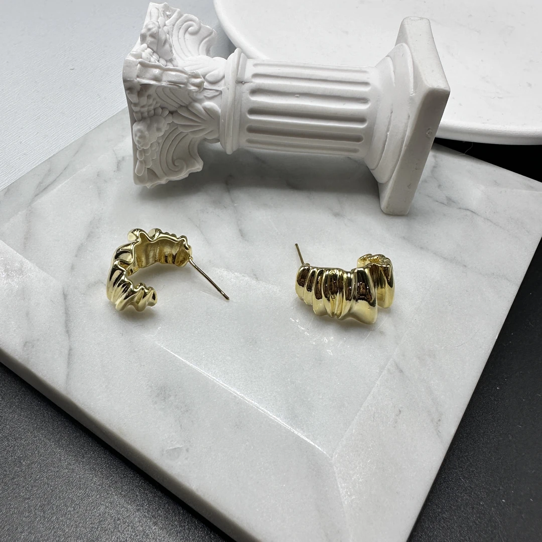 铜合金耳饰 0716 Acc-294 不规则褶皱C型复古欧美耳饰小众简约
