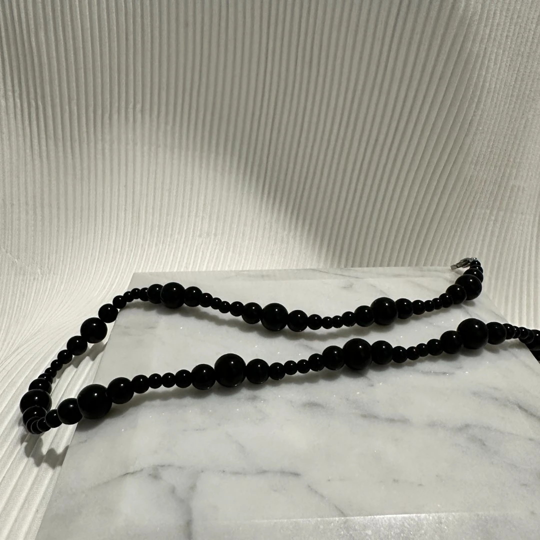 非金属项链 小众新中式黑色天然石项链diy小众百搭 简约 气质