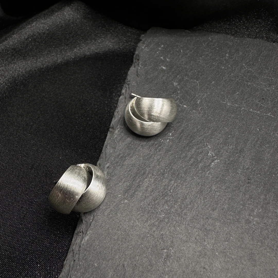 钛钢耳饰 0716 Acc-535  高级感时尚百搭复古银色双股耳饰