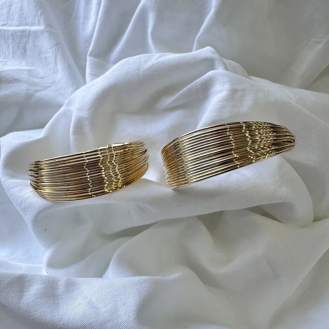 铜合金耳饰 0716 Acc-358 复古简约个性金色编制欧美风ins风耳饰