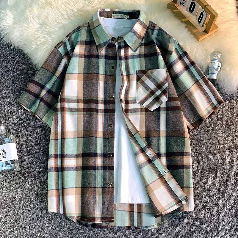 日系复古短袖衬衫男ins夏季潮牌帅气百搭宽松高级感小众半袖衬衣