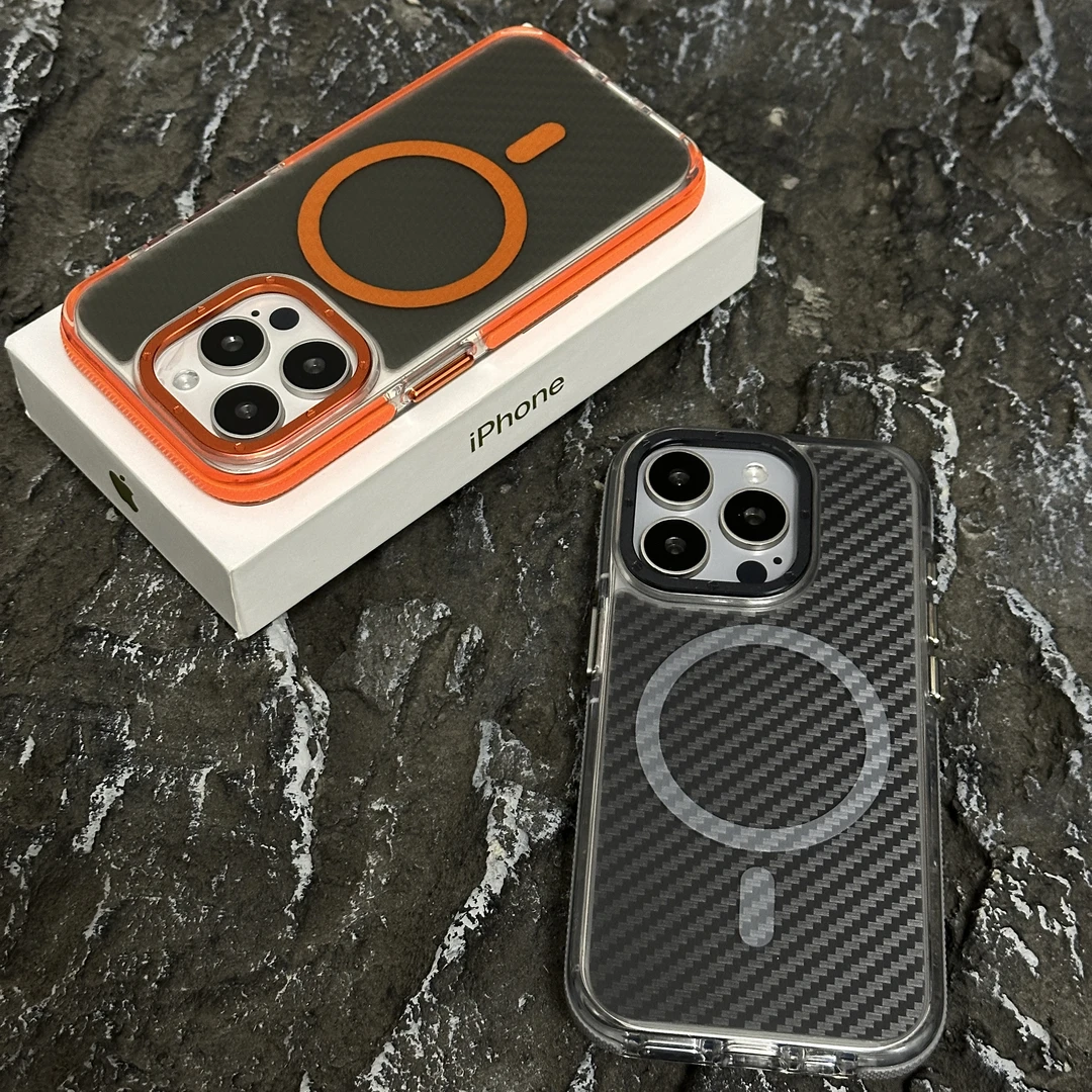 磁吸【半透碳纤维纹】适用苹果iPhone12/15promax手机壳防摔防指纹