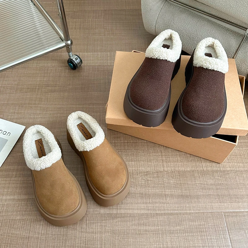 高绒厚底拖鞋包头拖鞋外穿秋冬季毛毛鞋毛拖鞋博肯鞋增高保暖棉鞋