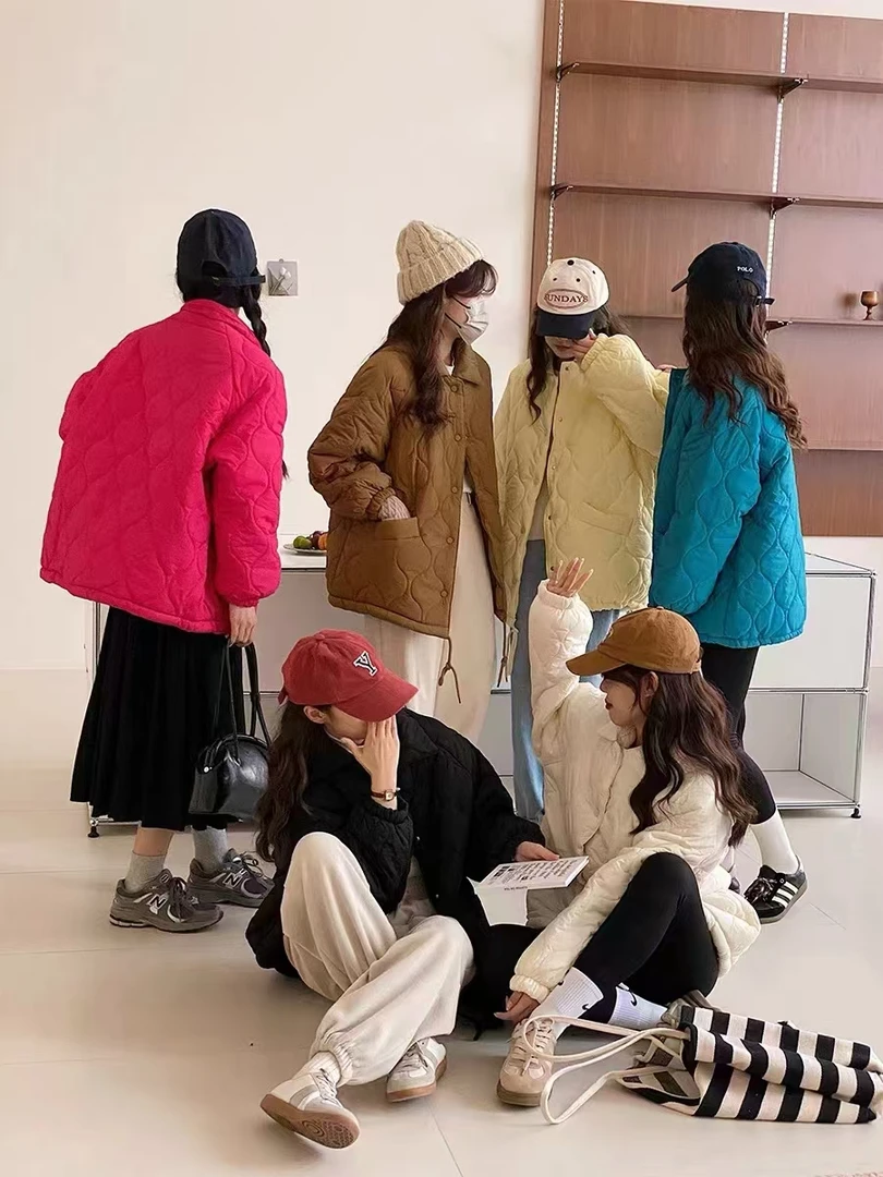 大码短款棱格韩版净版简单宽松棉服糖果色面包服外套达人