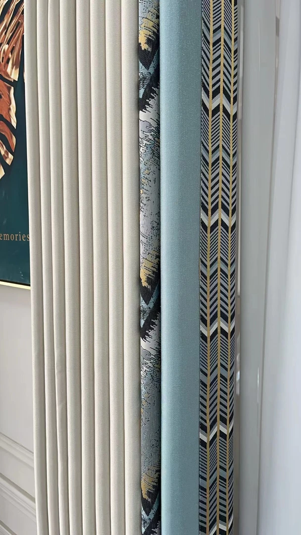 成品窗帘高精密色织无缝拼接7012-20奶茶（中间对开）