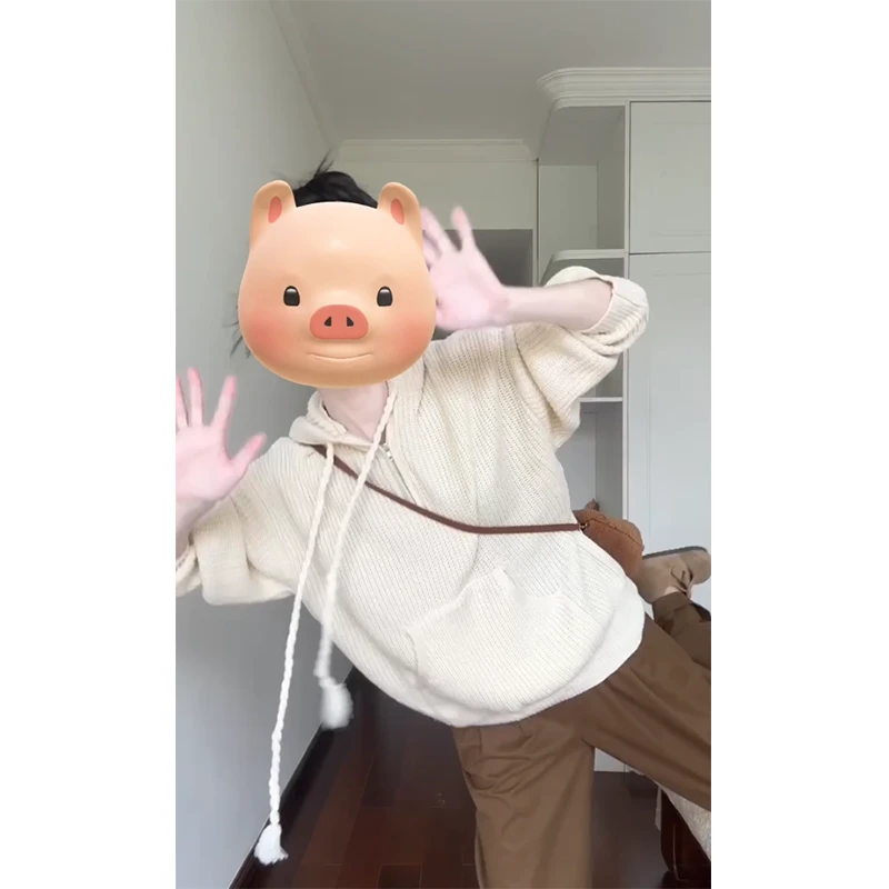 时尚穿搭女士秋季连帽长袖宽松显瘦百搭小众针织上衣直筒休闲裤