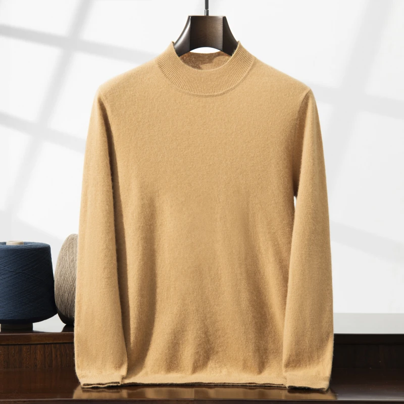 2024秋冬新款半高领男士山羊绒衫套头毛衣保暖上衣针织羊毛打底衫
