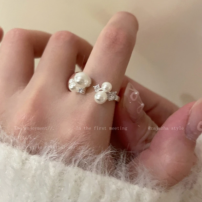 铜合金仿珍珠戒指 04-1开口珠珠戒指