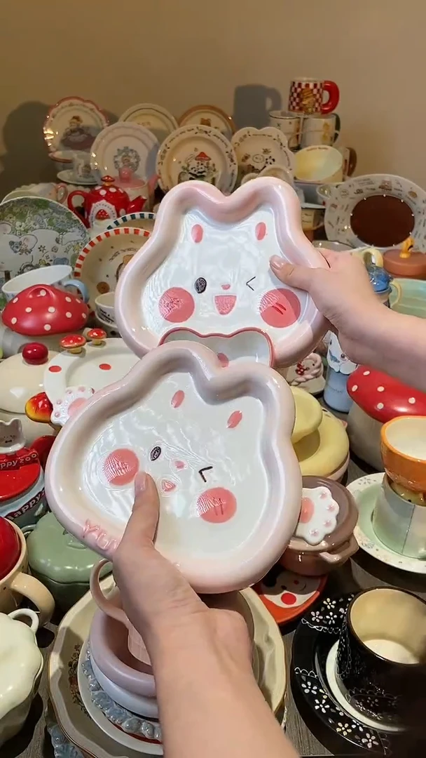 【闪购商品】瓷兔子饺子盘+兔子双耳泡面碗