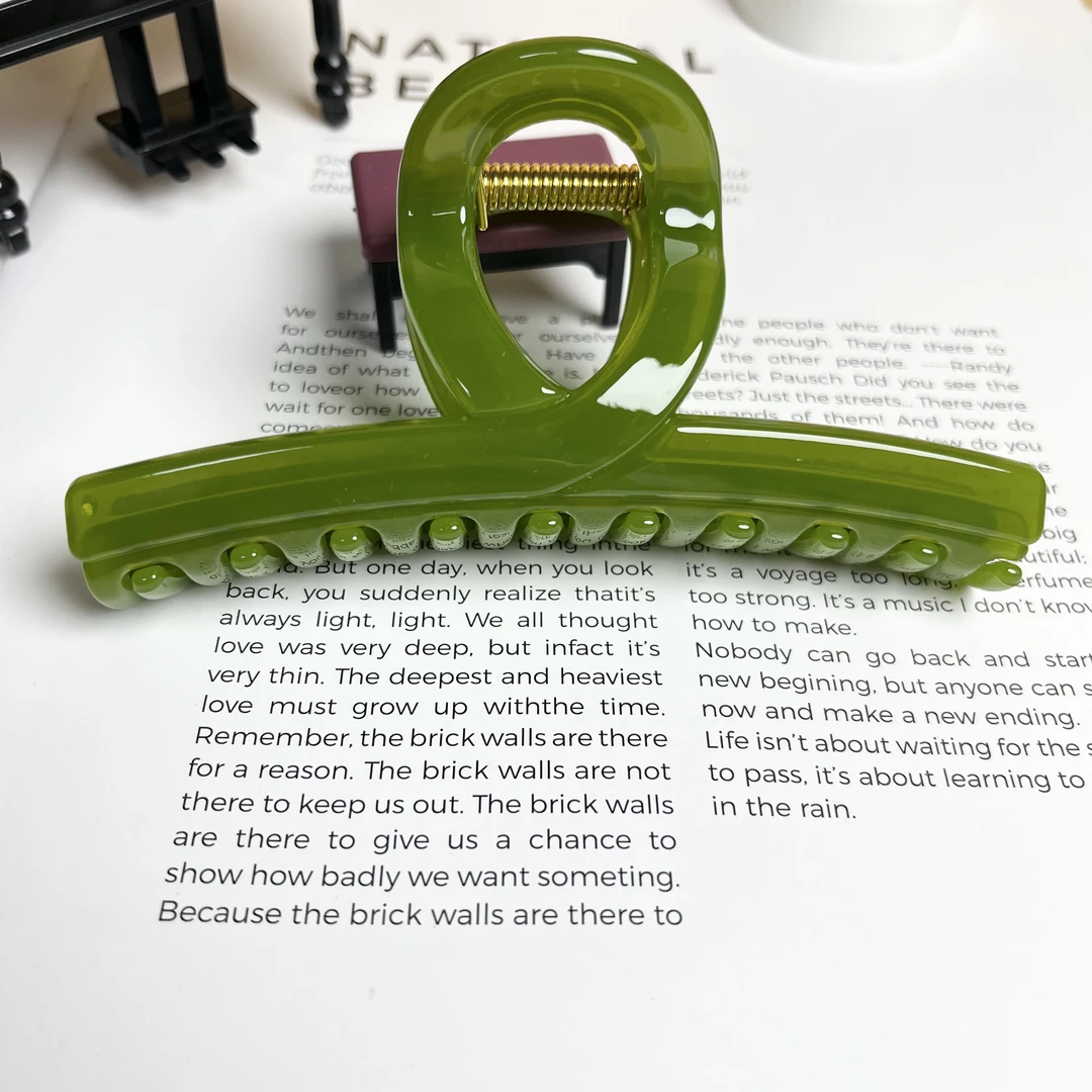 L190翠绿色9cm一字抓夹时尚百搭简约气质后脑勺盘发夹头饰发饰