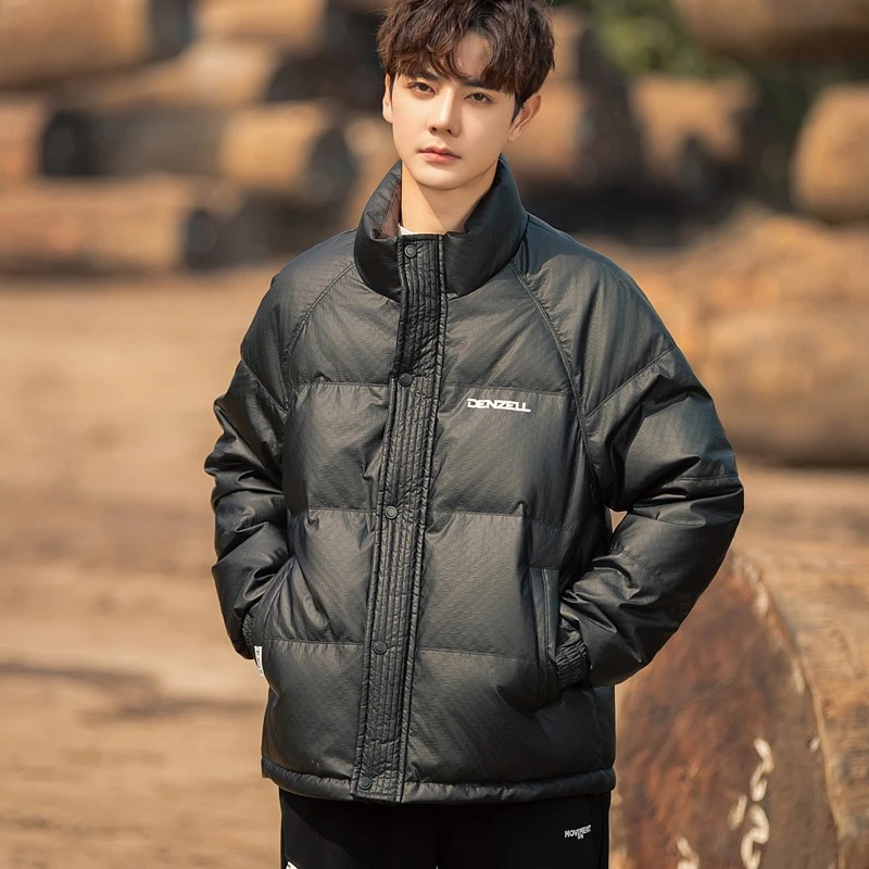 冬季立领外套PU皮羽绒服男士轻便短款2024新款潮牌加厚保暖男