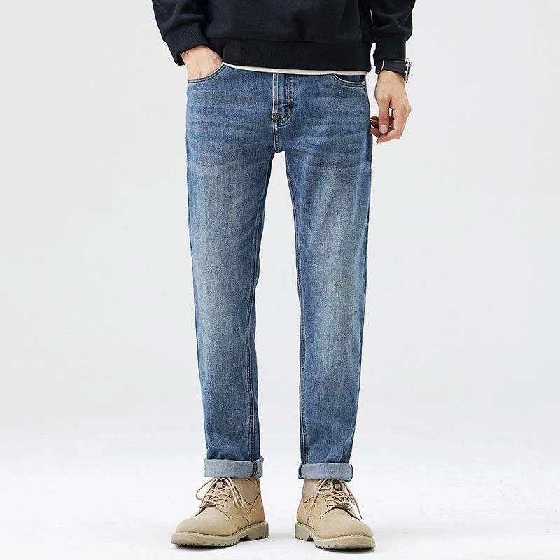 春冬宽松大码做旧男牛仔裤美式复古百搭加肥加大高街水洗直筒7723
