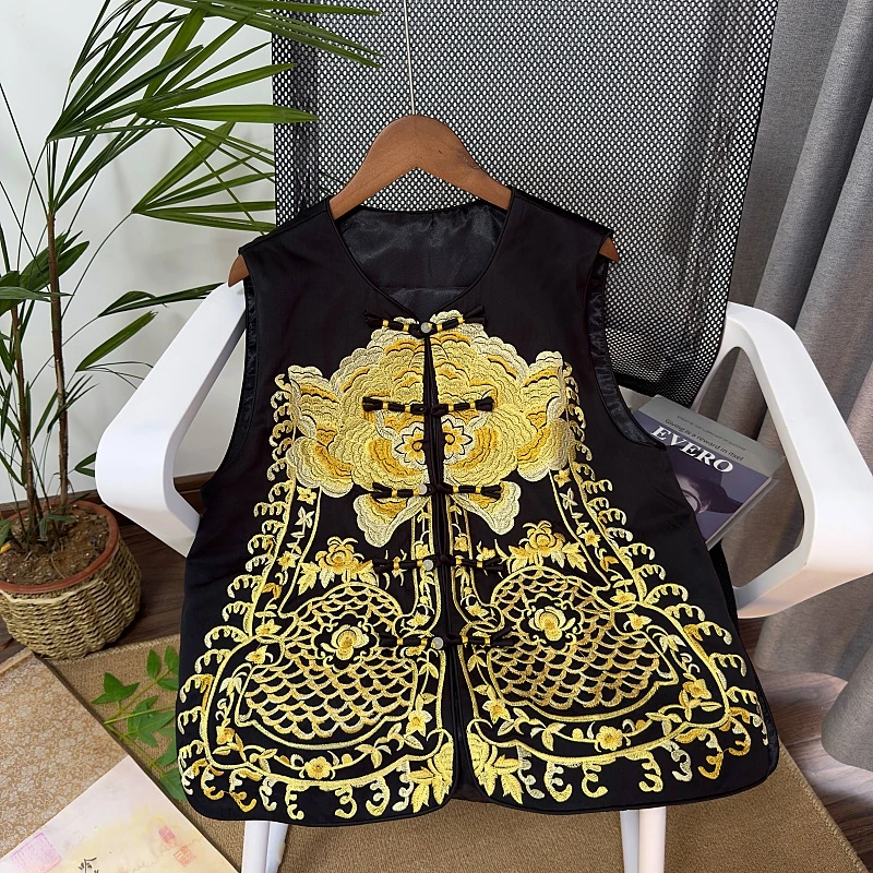 新中式四季款国风重工刺绣马夹时尚圆领百搭休闲气质绣花马甲女款