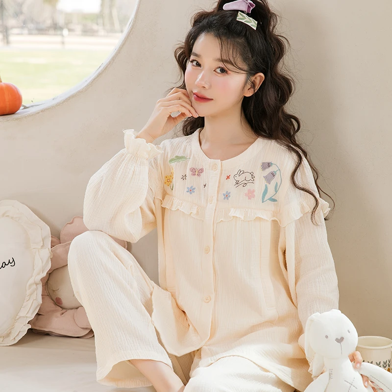 家时光月子服春夏薄款孕妇睡衣纯棉100%全棉家居服哺乳喂奶衣1368