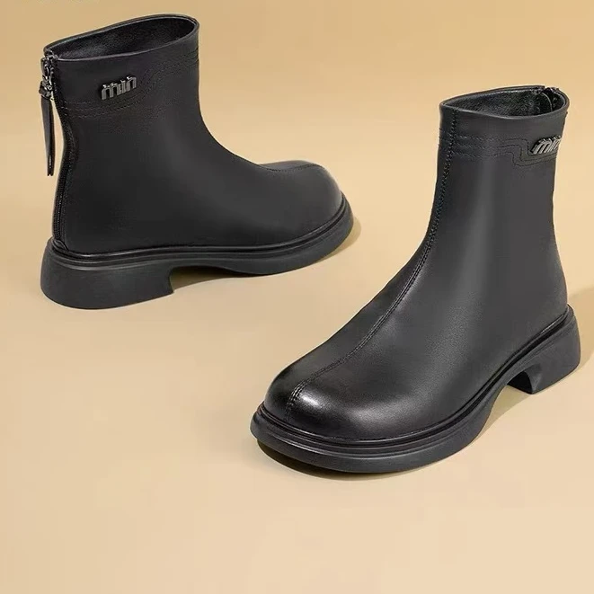 新款圆头平底舒适不累脚百搭款系带休闲鞋女士短靴26751