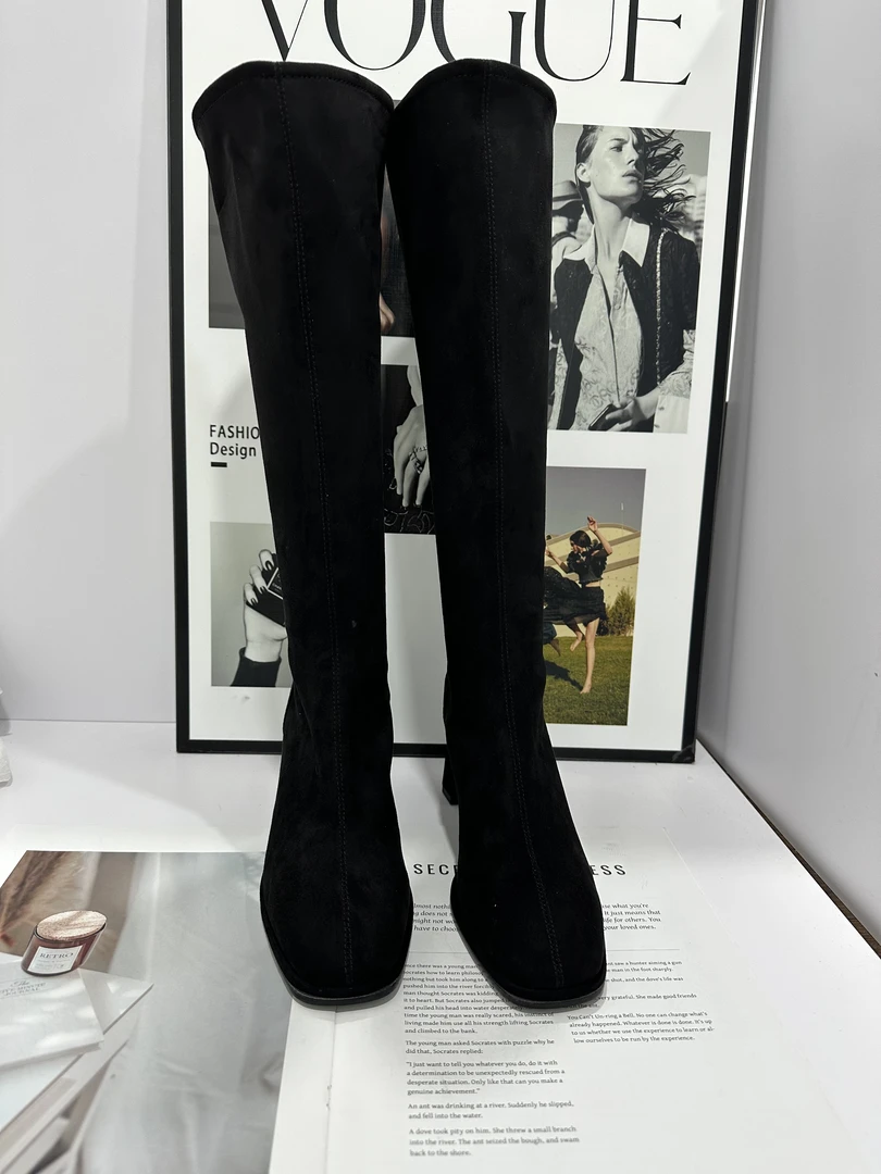 新款方头粗跟舒适厚底不累脚百搭款长款女靴3263-3