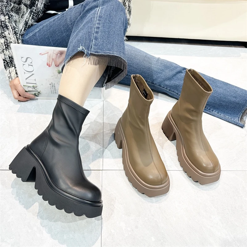 新款方头粗跟舒适厚底不累脚百搭款长款女靴3102-A