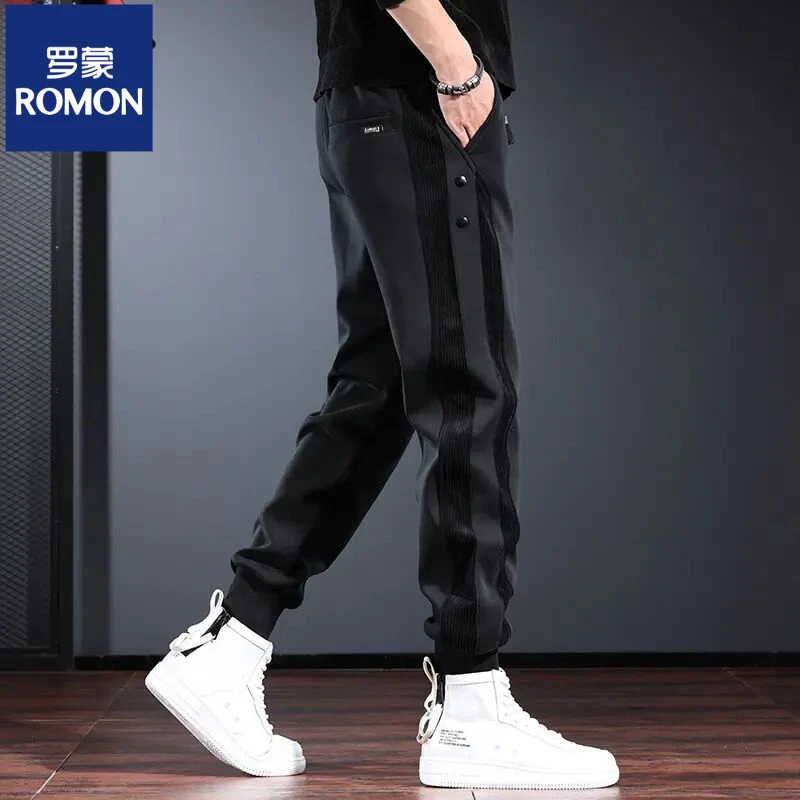 罗蒙秋冬新款休闲裤男痞帅高级感裤子男束脚运动裤空气层百搭卫裤