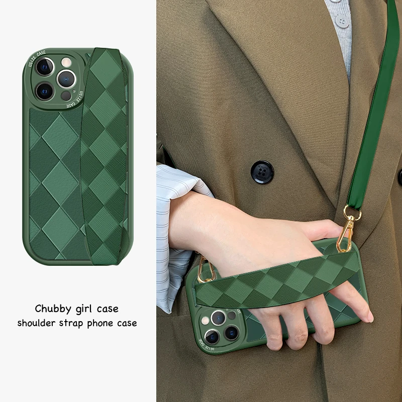 轻奢菱形格子支架腕带挂绳手机壳适用苹果/华为/OPPO/Vivo/小米