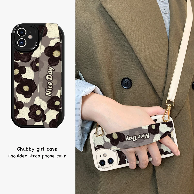 ins风油画花朵支架腕带挂绳手机壳适用苹果/华为/OPPO/Vivo/小米