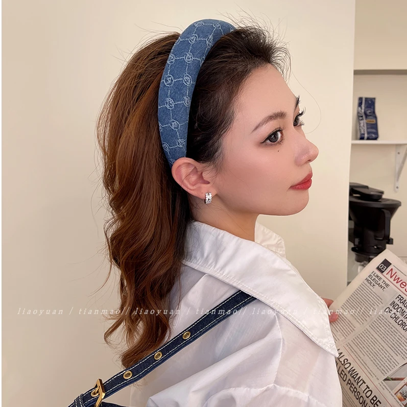 复古蓝~牛仔发卡发箍女高级感简约高颅顶头箍2025新款ins洗脸头饰