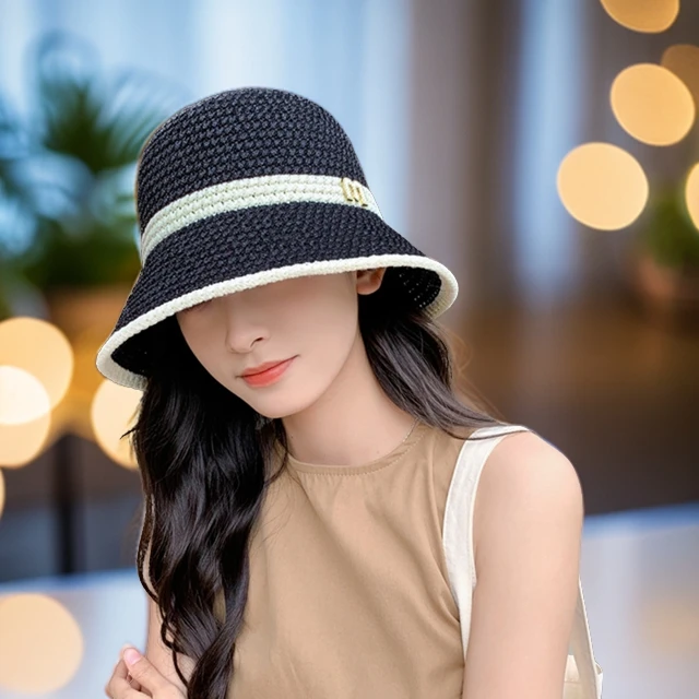 轻薄透气款百搭遮阳帽夏季遮脸防晒帽防紫外线夏凉帽编织渔夫帽QB