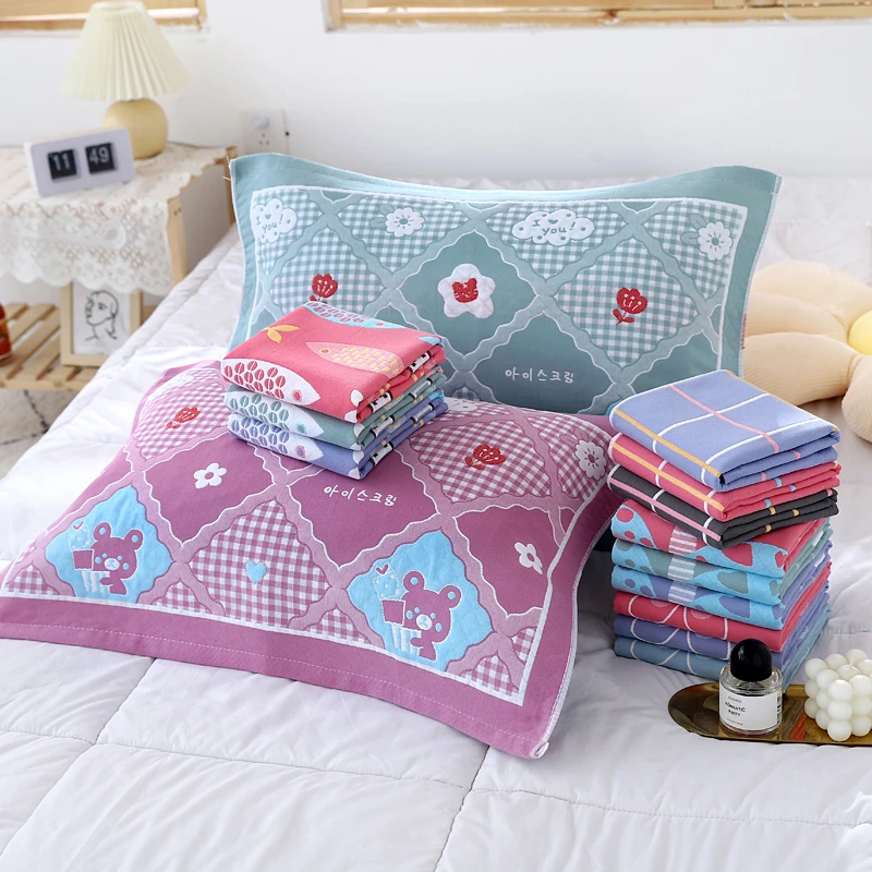 中号三层纱布枕巾45x65儿童卡通单人细纱幼儿园枕头巾一对装柔软