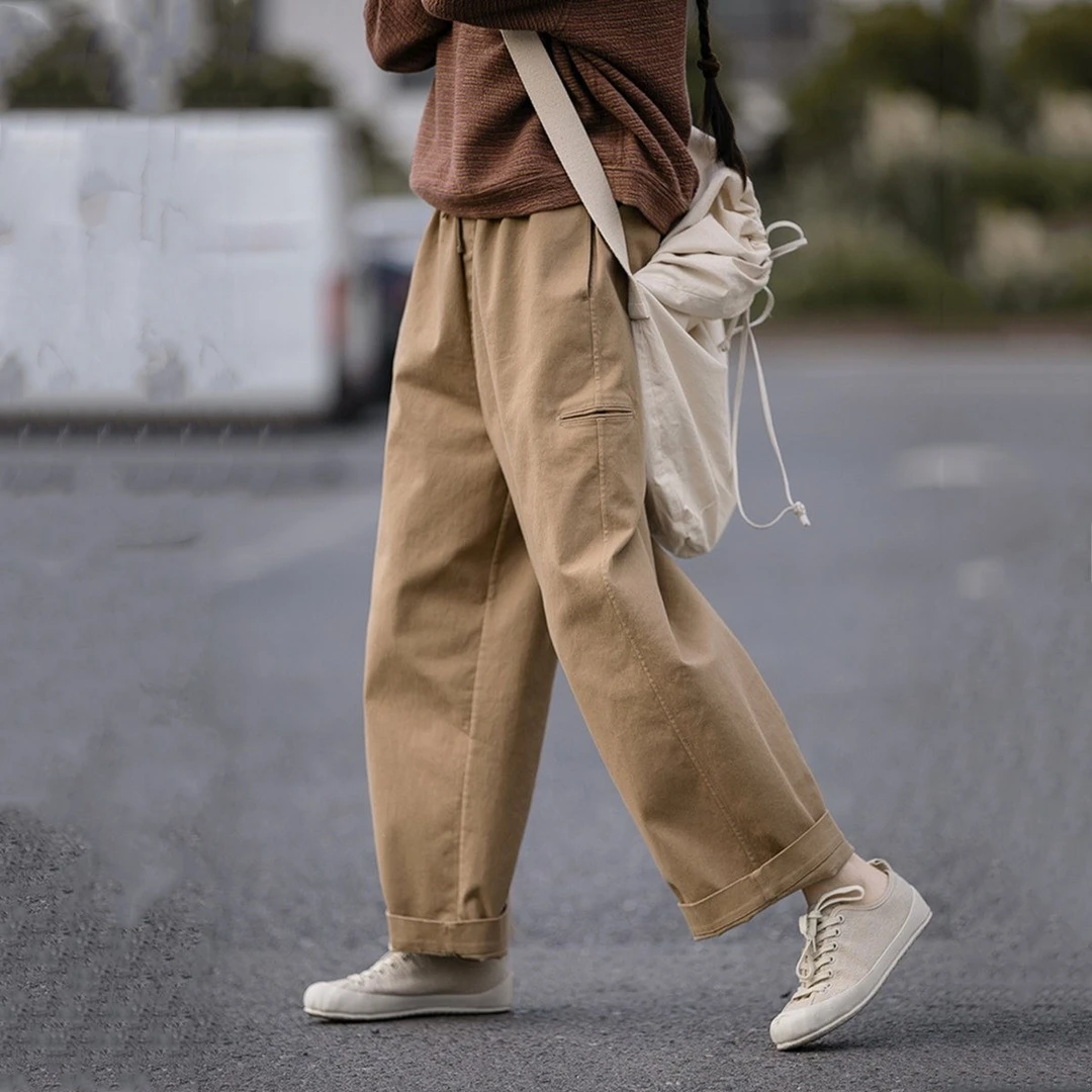 GUYUNDUO/古韵朵百搭休闲裤直筒裤阔腿裤品牌长裤大码女宽松复古