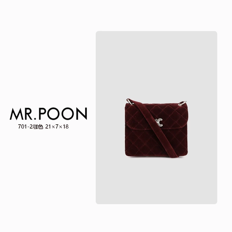 Mr.Poon 新款冬季斜跨包女士时尚小香风轻奢女包702-1红丝绒