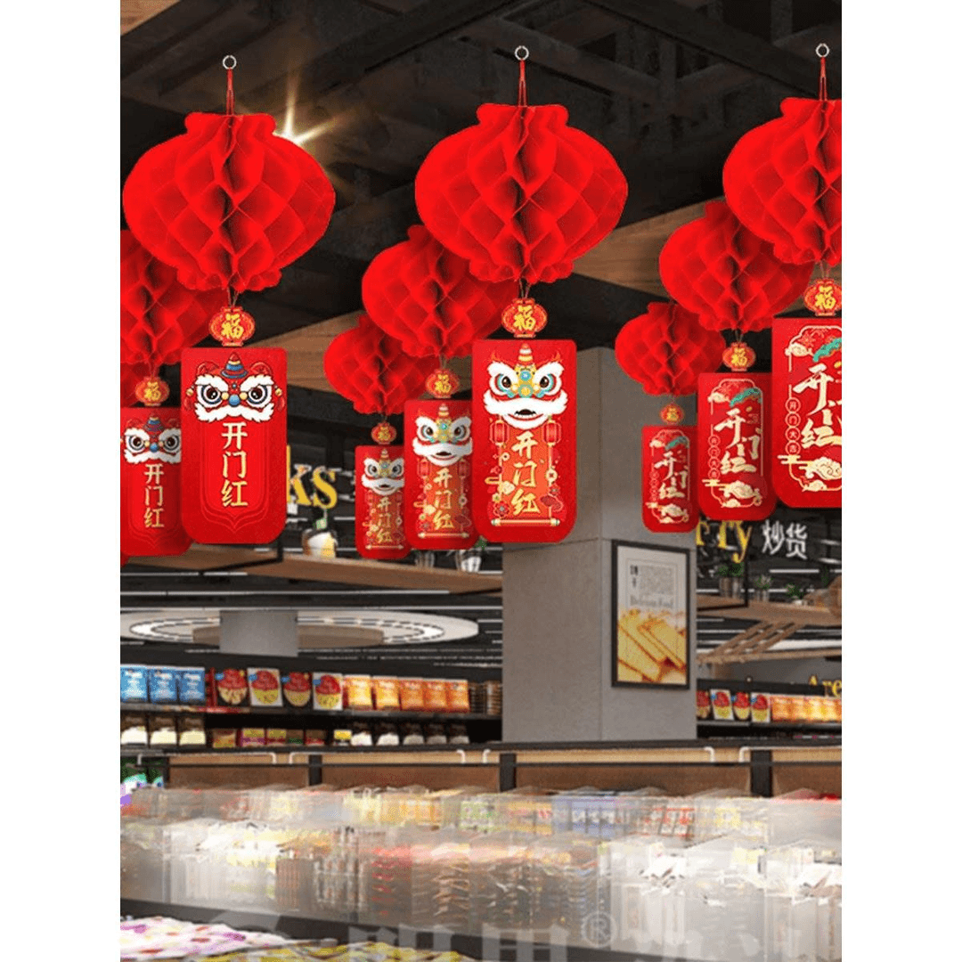 开门红职场布置2024小灯笼公司店铺开业龙年新年元旦装饰氛围道具