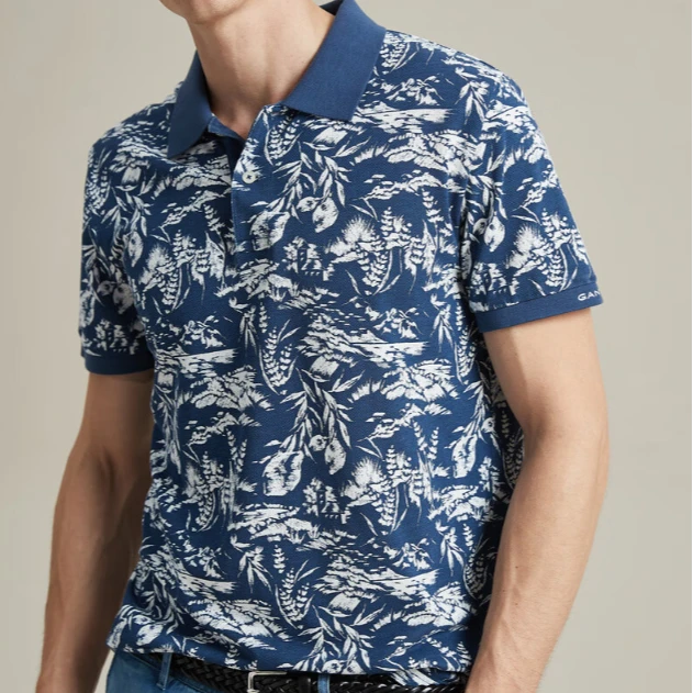 GANT/甘特男士休闲印花舒适简约通勤翻领短袖POO衫2022080