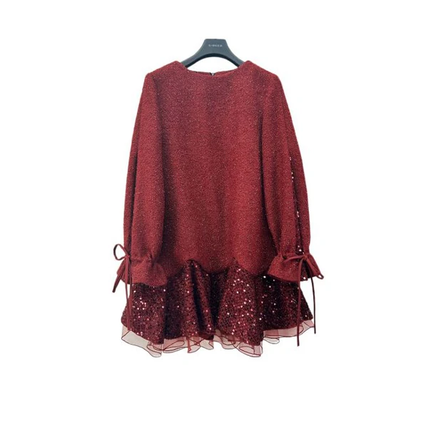 S·DEER圣迪奥气质圆领时尚网纱拼接连衣裙S234Z2261