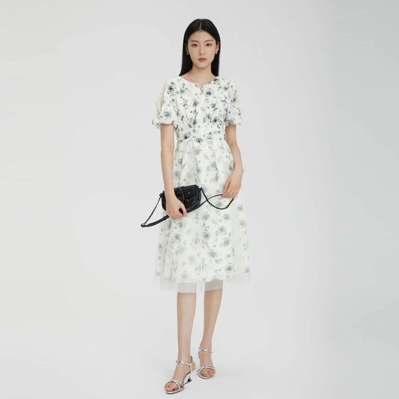 【粉丝专享】圣迪奥女装显瘦收腰长款设计师优雅连衣裙S232Z1244