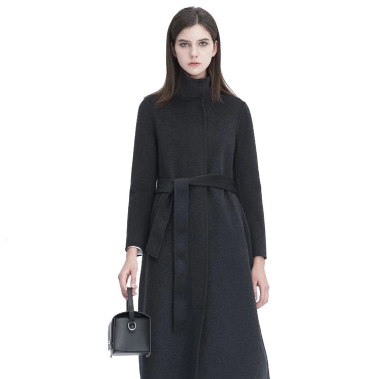 【丽公主】圣迪奥气质女装立领收腰中长款毛呢大衣S20481801