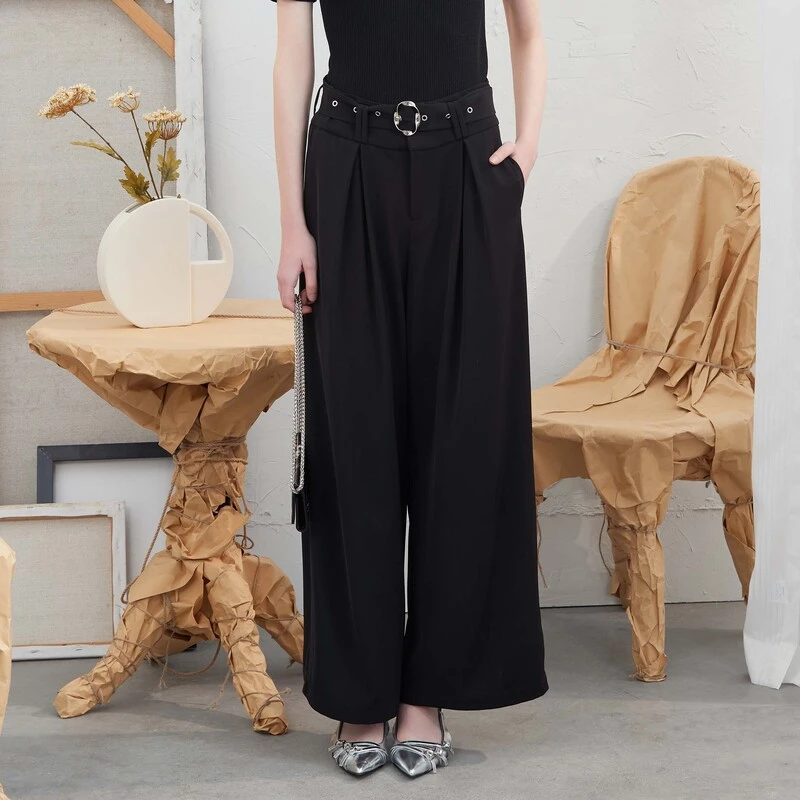 【小云总专享】圣迪奥法式OL风高腰垂坠直筒时尚西装长裤S24160801