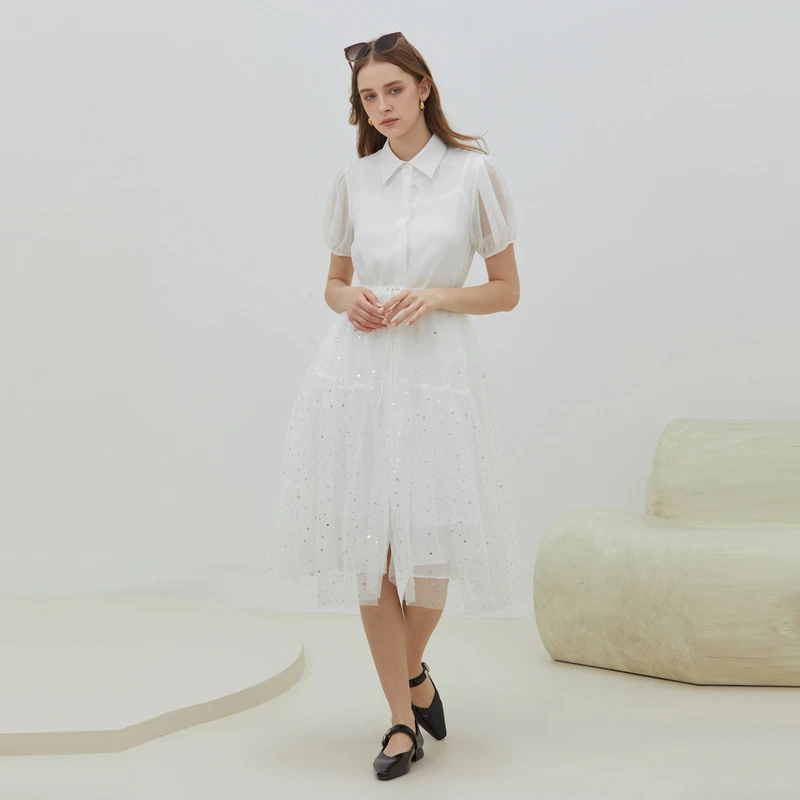 【小云总专属】圣迪奥网纱雪纺衬衫气质连衣裙S222Z123Z