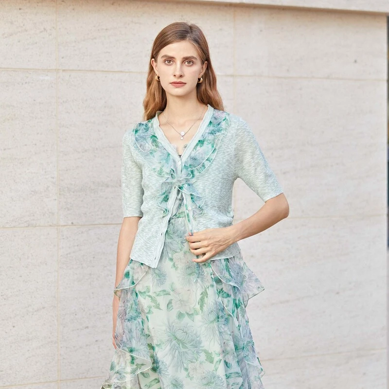 【丽公主】夏季时尚印花开衫显瘦气质针织衫S232Z3525