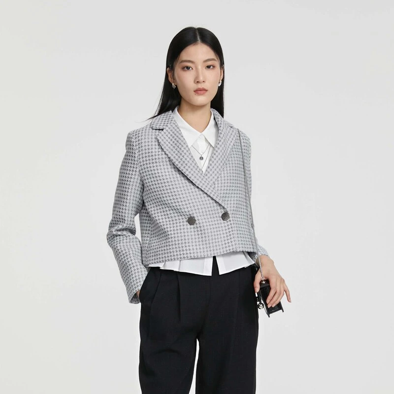 【薇生活专属】圣迪奥翻领领气质休闲毛呢外套S231Z2225