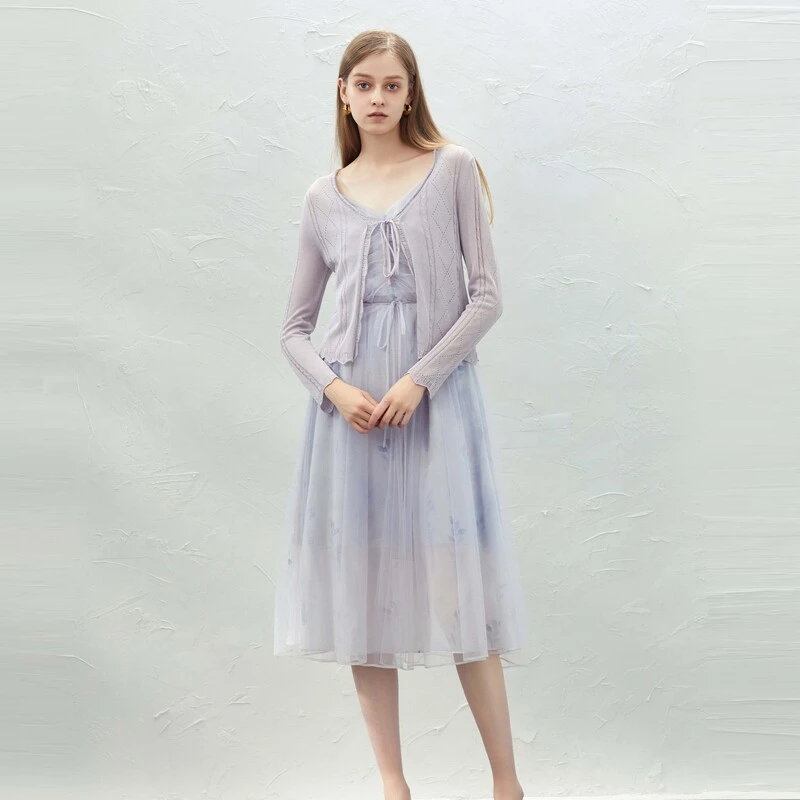 【粉丝专享】圣迪奥浅紫国风两件套连衣裙S232Z1452