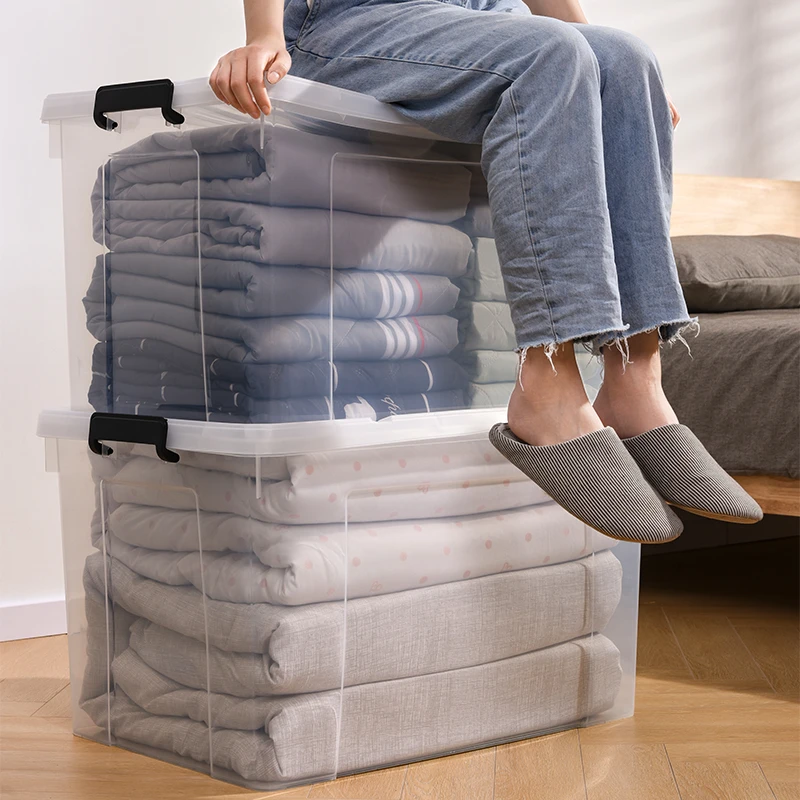 妙昂家用透明大容量收纳箱衣柜衣物塑料盒子玩具整理箱后备箱收纳