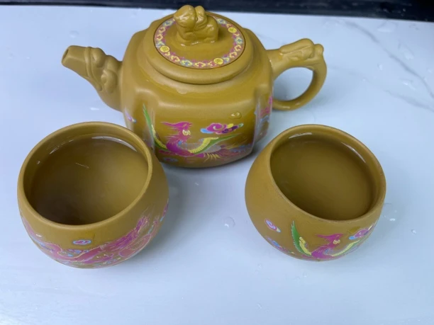 黄金段四方龙尊一壶两主人杯家用精美龙纹中式高档描金黄色茶道