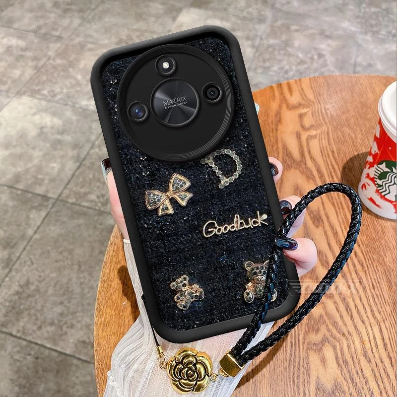 荣耀X50手机壳全包防摔ALI-AN00新款小香风带挂绳闪钻软壳女款5G