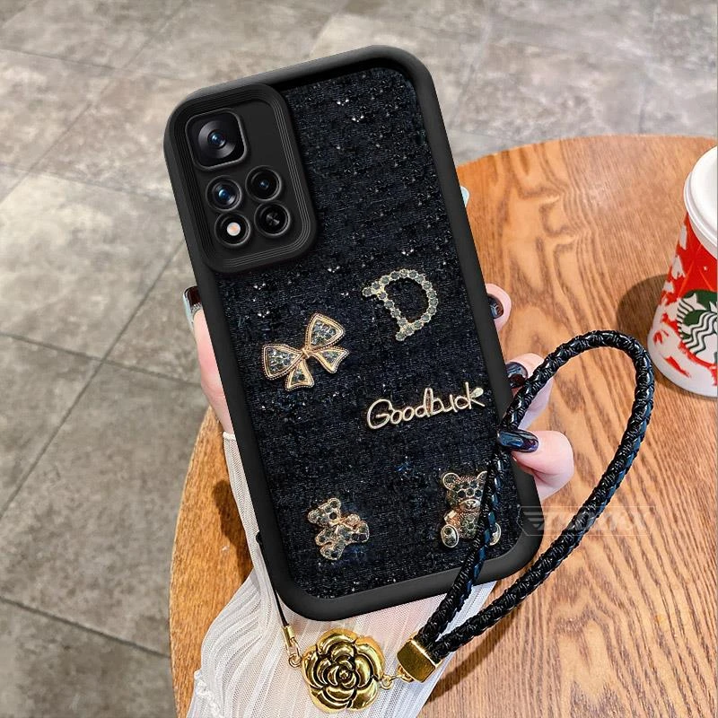 红米Note11Pro手机壳全包防摔新款小香风带挂绳闪钻软壳女网红5G