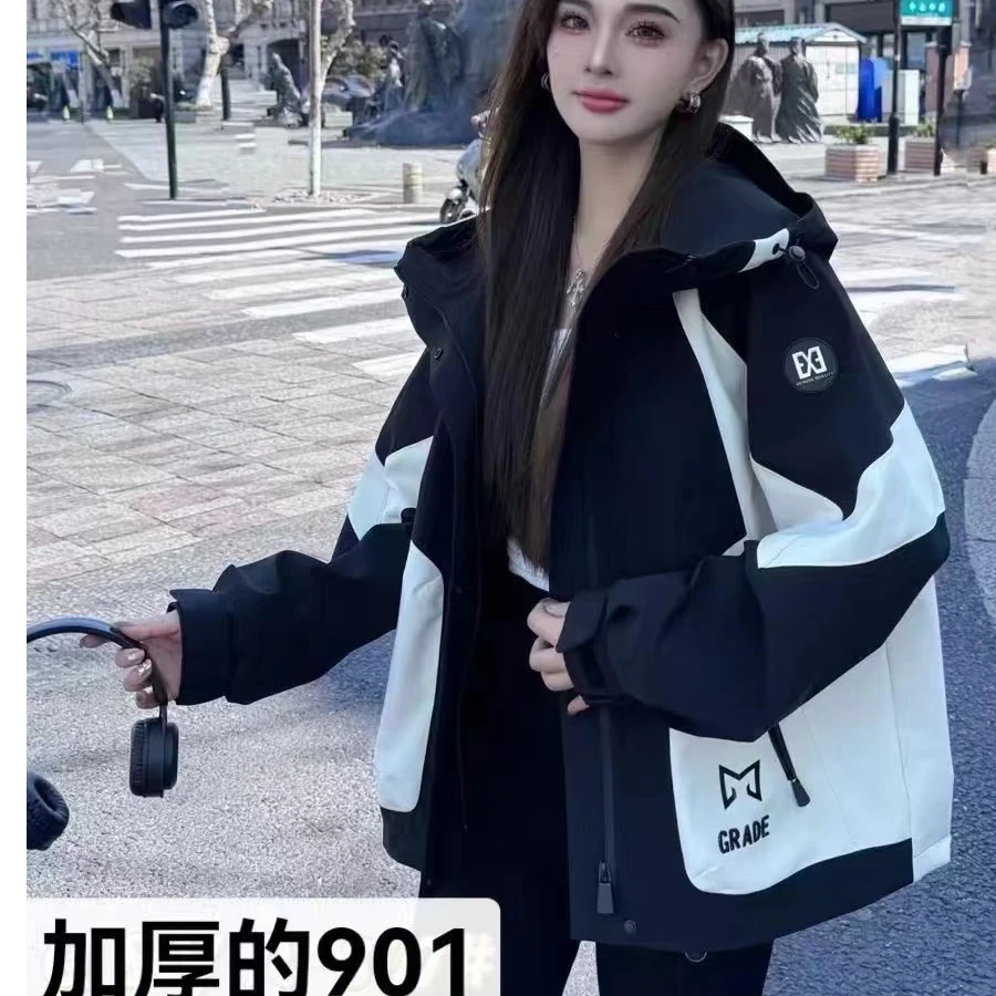 加棉加厚冲锋衣连帽外套#901