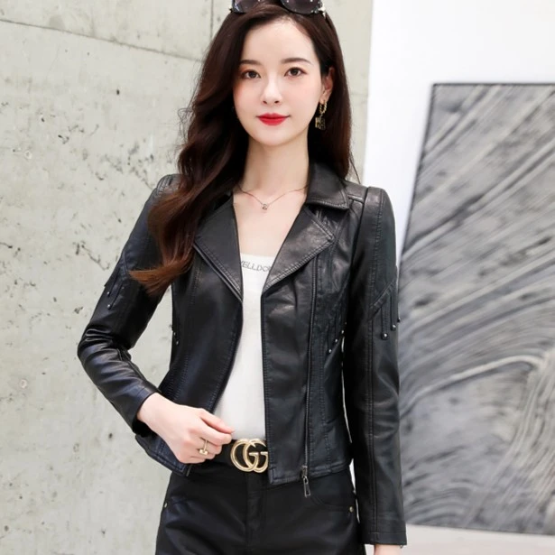 收腰修身显瘦短款皮夹克春秋新百搭减龄女士皮外套韩版时尚