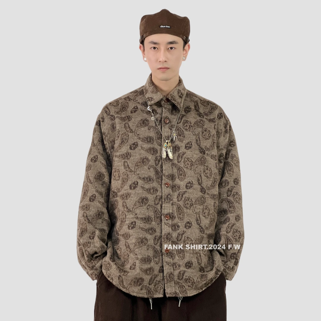 SELL MOON小众设计复古提花衬衫满印腰果花长袖宽松休闲百搭衬衫