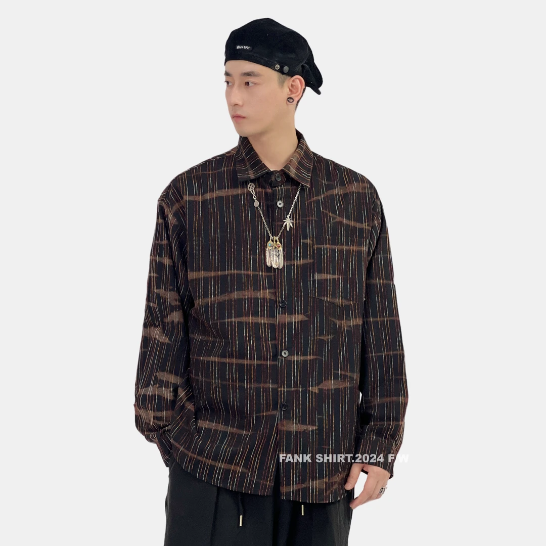 FANK SHIRT.2024 F/W秋季新款小众设计美系复古彩色明线休闲衬衣