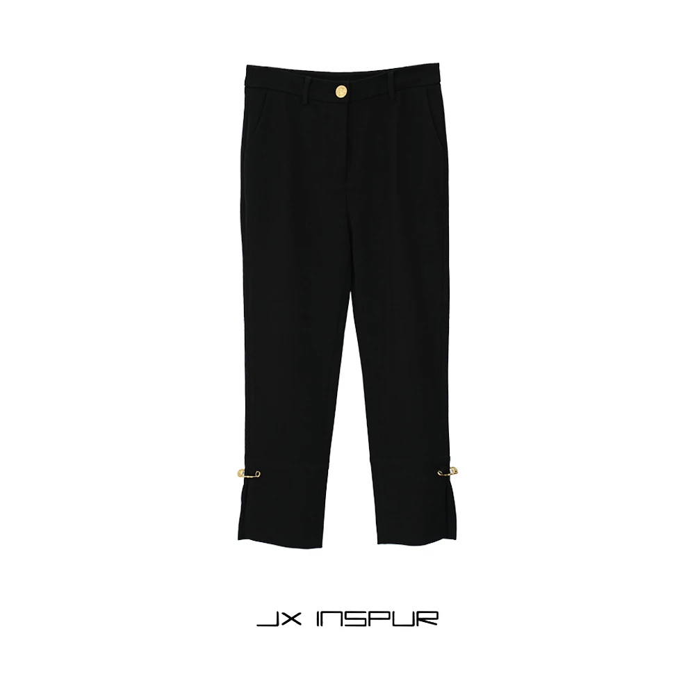 JX INSPUR 黑色金属扣百搭直筒裤S007031