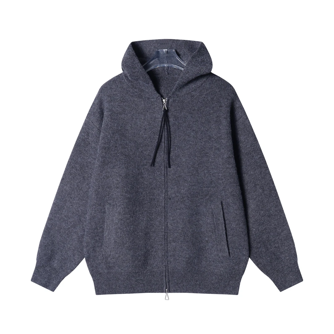 秋冬季新款时尚个性韩版纯色连帽拉链针织开衫毛衣百搭简约潮流