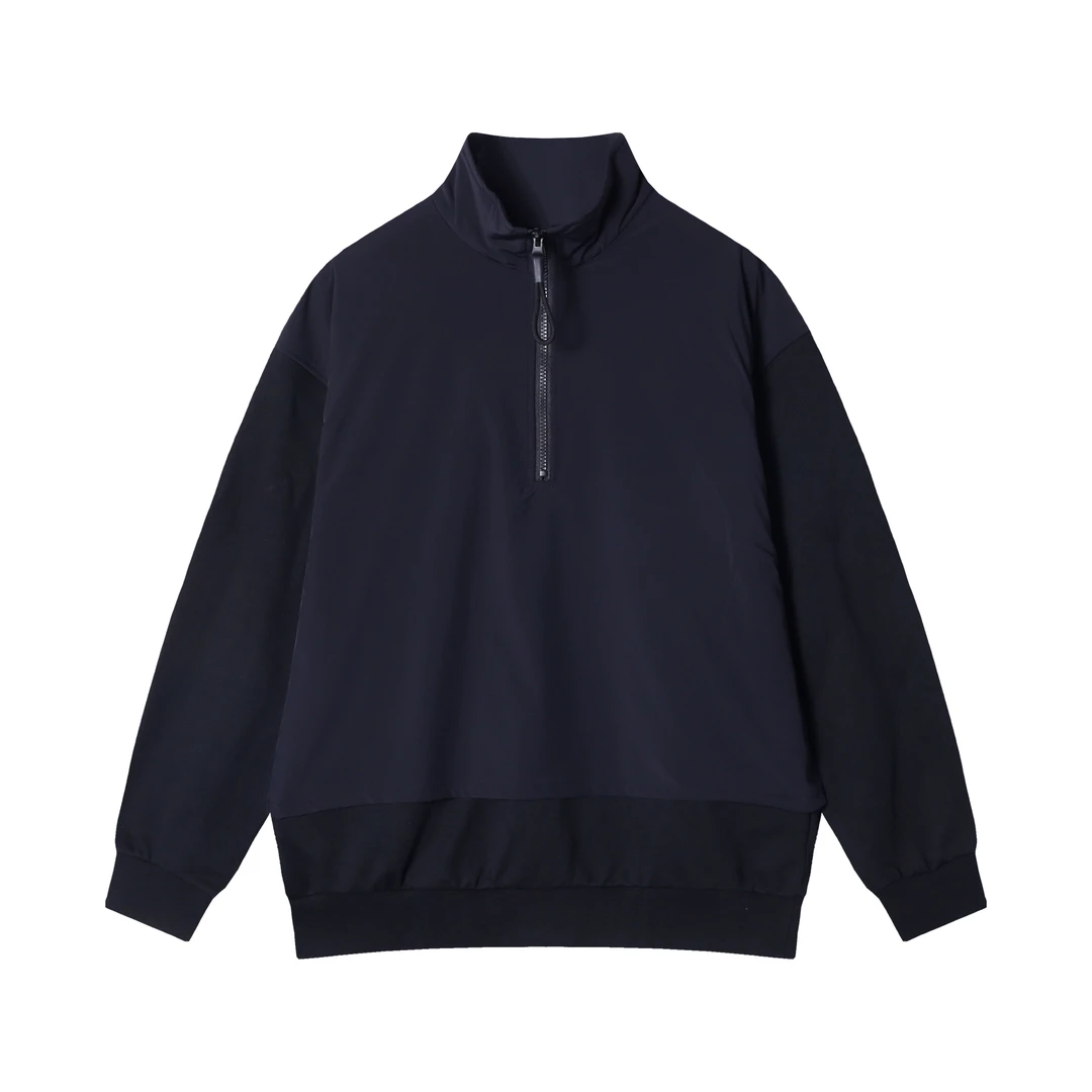 436281秋冬新款男士半拉链高领拼接纯色宽松长袖套头校园风卫衣